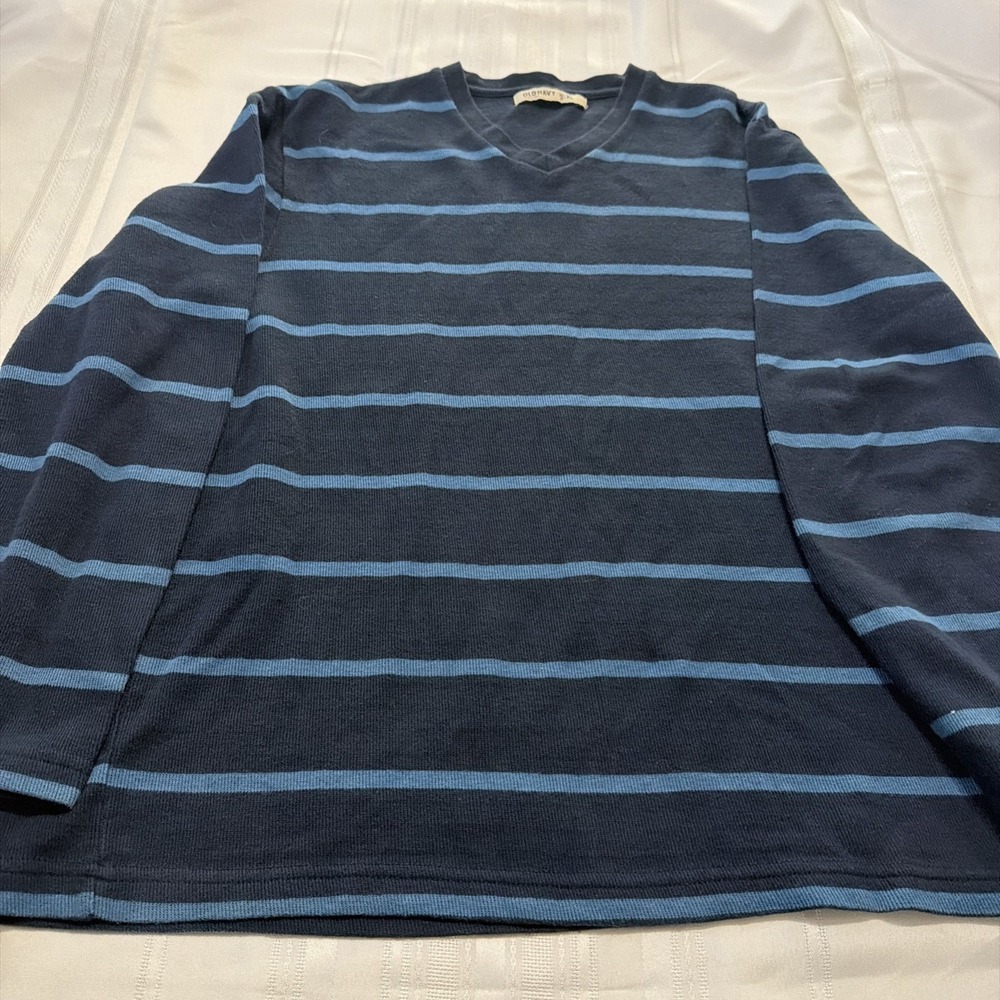 Old Navy Mens XL Blue Striped Long Sleeve V-Neck Waffle Knit Thermal Shirt